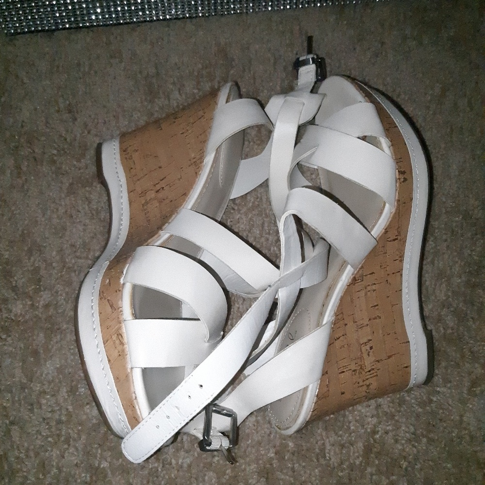 cross @ ankle wedges (no stains or marks) on shoes